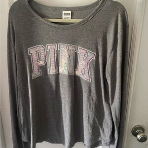 Victoria Secret PINk Long-sleeve Gray w/Sequin Tee